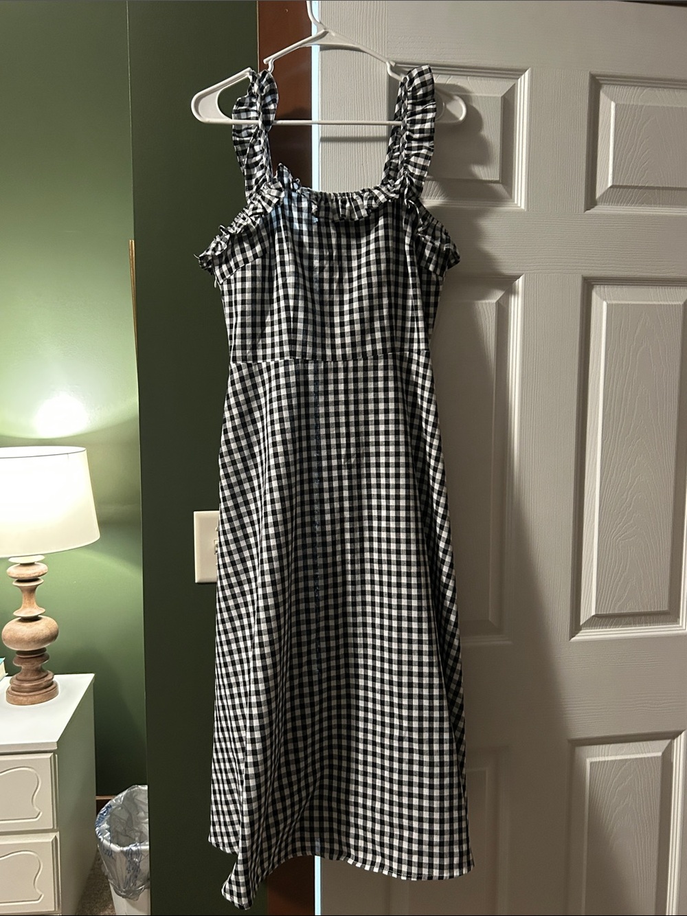 NWOT SHEIN Black and White Gingham Ruffle Strap Dress